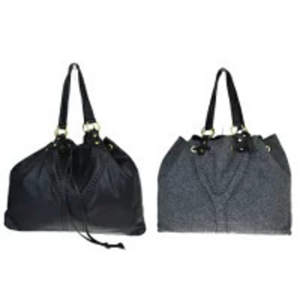 Saint Laurent Yves Neo Double Tote Bag Shoulder Reversible Black Gray Leather
